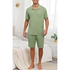 image:imagePrinStory Mens Pajamas Set Summer Pjs Sets Lightweight Short Sleeve Pajama Soft Sleepwear Loungewear with PocketsArmy Green