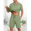 image:imagePrinStory Mens Pajamas Set Summer Pjs Sets Lightweight Short Sleeve Pajama Soft Sleepwear Loungewear with PocketsArmy Green