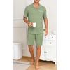 image:imagePrinStory Mens Pajamas Set Summer Pjs Sets Lightweight Short Sleeve Pajama Soft Sleepwear Loungewear with PocketsArmy Green
