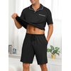 image:imagePrinStory Mens Pajamas Set Summer Pjs Sets Lightweight Short Sleeve Pajama Soft Sleepwear Loungewear with PocketsBlack