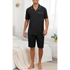 image:imagePrinStory Mens Pajamas Set Summer Pjs Sets Lightweight Short Sleeve Pajama Soft Sleepwear Loungewear with PocketsBlack