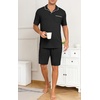 image:imagePrinStory Mens Pajamas Set Summer Pjs Sets Lightweight Short Sleeve Pajama Soft Sleepwear Loungewear with PocketsBlack