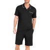 image:imagePrinStory Mens Pajamas Set Summer Pjs Sets Lightweight Short Sleeve Pajama Soft Sleepwear Loungewear with PocketsBlack