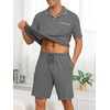 image:imagePrinStory Mens Pajamas Set Summer Pjs Sets Lightweight Short Sleeve Pajama Soft Sleepwear Loungewear with PocketsDark Gray