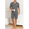 image:imagePrinStory Mens Pajamas Set Summer Pjs Sets Lightweight Short Sleeve Pajama Soft Sleepwear Loungewear with PocketsDark Gray