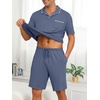 image:imagePrinStory Mens Pajamas Set Summer Pjs Sets Lightweight Short Sleeve Pajama Soft Sleepwear Loungewear with PocketsDusty Blue