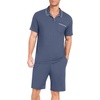 image:imagePrinStory Mens Pajamas Set Summer Pjs Sets Lightweight Short Sleeve Pajama Soft Sleepwear Loungewear with PocketsDusty Blue