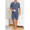 image:imagePrinStory Mens Pajamas Set Summer Pjs Sets Lightweight Short Sleeve Pajama Soft Sleepwear Loungewear with PocketsDusty Blue
