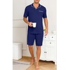 image:imagePrinStory Mens Pajamas Set Summer Pjs Sets Lightweight Short Sleeve Pajama Soft Sleepwear Loungewear with PocketsNavy Blue