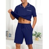image:imagePrinStory Mens Pajamas Set Summer Pjs Sets Lightweight Short Sleeve Pajama Soft Sleepwear Loungewear with PocketsNavy Blue