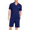 image:imagePrinStory Mens Pajamas Set Summer Pjs Sets Lightweight Short Sleeve Pajama Soft Sleepwear Loungewear with PocketsNavy Blue