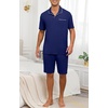 image:imagePrinStory Mens Pajamas Set Summer Pjs Sets Lightweight Short Sleeve Pajama Soft Sleepwear Loungewear with PocketsNavy Blue