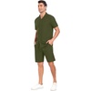 image:imagePrinStory Mens Short Sleeve Outfits 2 Piece Summer Beach Button Down Shirts and Shorts Set Tracksuit with PocketsArmy Green