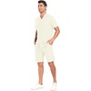 image:imagePrinStory Mens Short Sleeve Outfits 2 Piece Summer Beach Button Down Shirts and Shorts Set Tracksuit with PocketsBeige