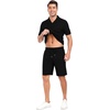image:imagePrinStory Mens Short Sleeve Outfits 2 Piece Summer Beach Button Down Shirts and Shorts Set Tracksuit with PocketsBlack