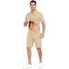 image:imagePrinStory Mens Short Sleeve Outfits 2 Piece Summer Beach Button Down Shirts and Shorts Set Tracksuit with PocketsKhaki
