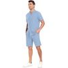 image:imagePrinStory Mens Short Sleeve Outfits 2 Piece Summer Beach Button Down Shirts and Shorts Set Tracksuit with PocketsLight Blue