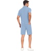 image:imagePrinStory Mens Short Sleeve Outfits 2 Piece Summer Beach Button Down Shirts and Shorts Set Tracksuit with PocketsLight Blue