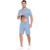 image:imagePrinStory Mens Short Sleeve Outfits 2 Piece Summer Beach Button Down Shirts and Shorts Set Tracksuit with PocketsLight Blue