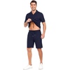 image:imagePrinStory Mens Short Sleeve Outfits 2 Piece Summer Beach Button Down Shirts and Shorts Set Tracksuit with PocketsNavy Blue