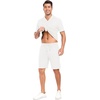 image:imagePrinStory Mens Short Sleeve Outfits 2 Piece Summer Beach Button Down Shirts and Shorts Set Tracksuit with PocketsWhite