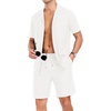 image:imagePrinStory Mens Short Sleeve Outfits 2 Piece Summer Beach Button Down Shirts and Shorts Set Tracksuit with PocketsWhite