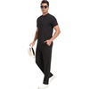 image:imagePrinStory Mens Short Sleeve Outfits Waffle Knit Henley Shirt and Pants Set Casual 2 Pieces Summer Tracksuits with PocketsBlack
