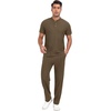image:imagePrinStory Mens Short Sleeve Outfits Waffle Knit Henley Shirt and Pants Set Casual 2 Pieces Summer Tracksuits with PocketsBrown
