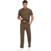 image:imagePrinStory Mens Short Sleeve Outfits Waffle Knit Henley Shirt and Pants Set Casual 2 Pieces Summer Tracksuits with PocketsBrown
