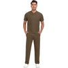 image:imagePrinStory Mens Short Sleeve Outfits Waffle Knit Henley Shirt and Pants Set Casual 2 Pieces Summer Tracksuits with PocketsBrown