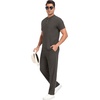 image:imagePrinStory Mens Short Sleeve Outfits Waffle Knit Henley Shirt and Pants Set Casual 2 Pieces Summer Tracksuits with PocketsDark Gray