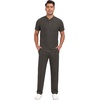 image:imagePrinStory Mens Short Sleeve Outfits Waffle Knit Henley Shirt and Pants Set Casual 2 Pieces Summer Tracksuits with PocketsDark Gray