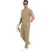 image:imagePrinStory Mens Short Sleeve Outfits Waffle Knit Henley Shirt and Pants Set Casual 2 Pieces Summer Tracksuits with PocketsKhaki