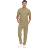 image:imagePrinStory Mens Short Sleeve Outfits Waffle Knit Henley Shirt and Pants Set Casual 2 Pieces Summer Tracksuits with PocketsKhaki