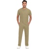 image:imagePrinStory Mens Short Sleeve Outfits Waffle Knit Henley Shirt and Pants Set Casual 2 Pieces Summer Tracksuits with PocketsKhaki