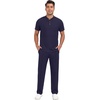 image:imagePrinStory Mens Short Sleeve Outfits Waffle Knit Henley Shirt and Pants Set Casual 2 Pieces Summer Tracksuits with PocketsNavy Blue