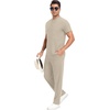 image:imagePrinStory Mens Short Sleeve Outfits Waffle Knit Henley Shirt and Pants Set Casual 2 Pieces Summer Tracksuits with PocketsOatmeal