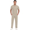 image:imagePrinStory Mens Short Sleeve Outfits Waffle Knit Henley Shirt and Pants Set Casual 2 Pieces Summer Tracksuits with PocketsOatmeal