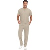 image:imagePrinStory Mens Short Sleeve Outfits Waffle Knit Henley Shirt and Pants Set Casual 2 Pieces Summer Tracksuits with PocketsOatmeal