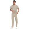 image:imagePrinStory Mens Short Sleeve Outfits Waffle Knit Henley Shirt and Pants Set Casual 2 Pieces Summer Tracksuits with PocketsOatmeal