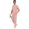 image:imagePrinStory Mens Short Sleeve Outfits Waffle Knit Henley Shirt and Pants Set Casual 2 Pieces Summer Tracksuits with PocketsPink