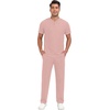 image:imagePrinStory Mens Short Sleeve Outfits Waffle Knit Henley Shirt and Pants Set Casual 2 Pieces Summer Tracksuits with PocketsPink