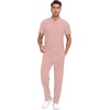 image:imagePrinStory Mens Short Sleeve Outfits Waffle Knit Henley Shirt and Pants Set Casual 2 Pieces Summer Tracksuits with PocketsPink