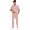 image:imagePrinStory Mens Short Sleeve Outfits Waffle Knit Henley Shirt and Pants Set Casual 2 Pieces Summer Tracksuits with PocketsPink