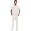 image:imagePrinStory Mens Short Sleeve Outfits Waffle Knit Henley Shirt and Pants Set Casual 2 Pieces Summer Tracksuits with PocketsWhite