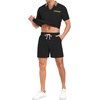 image:imagePrinStory Mens Summer Track Suits Waffle Knit Polo Shirt and Shorts Set Casual 2 Pieces Outfits with PocketsBlack