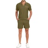 image:imagePrinStory Mens Summer Track Suits Waffle Knit Polo Shirt and Shorts Set Casual 2 Pieces Outfits with PocketsOlive Green