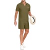 image:imagePrinStory Mens Summer Track Suits Waffle Knit Polo Shirt and Shorts Set Casual 2 Pieces Outfits with PocketsOlive Green