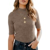 image:imagePrinStory Mock turtleneck Top for Women Short Sleeve Business Casual Shirts Work Tops Dark Coffee M