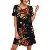 image:imagePrinStory Nightgowns for Women Short Sleeve Night Gowns Pleated Sleep Shirt Ladies Nightshirt Soft SleepwearA05 Fpbrown Black